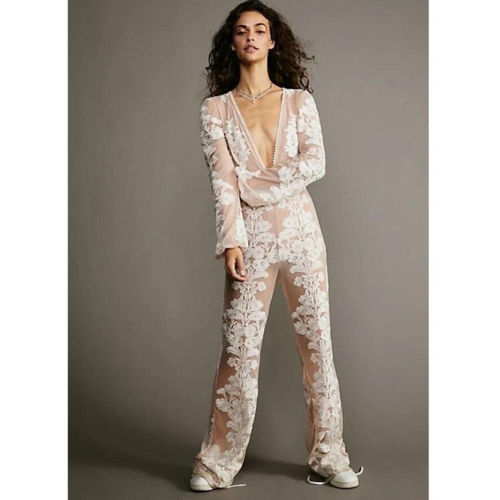 Free People x For love & Lemons Temecula Embroidered Lace Jumpsuit - Picture 2 of 3
